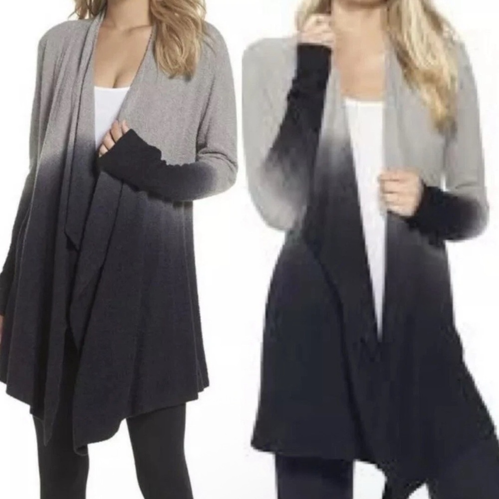 Barefoot Dreams Bamboo Chic Lite‎ Ombre Waterfall Cardigan Black & Gray, Sz S/M